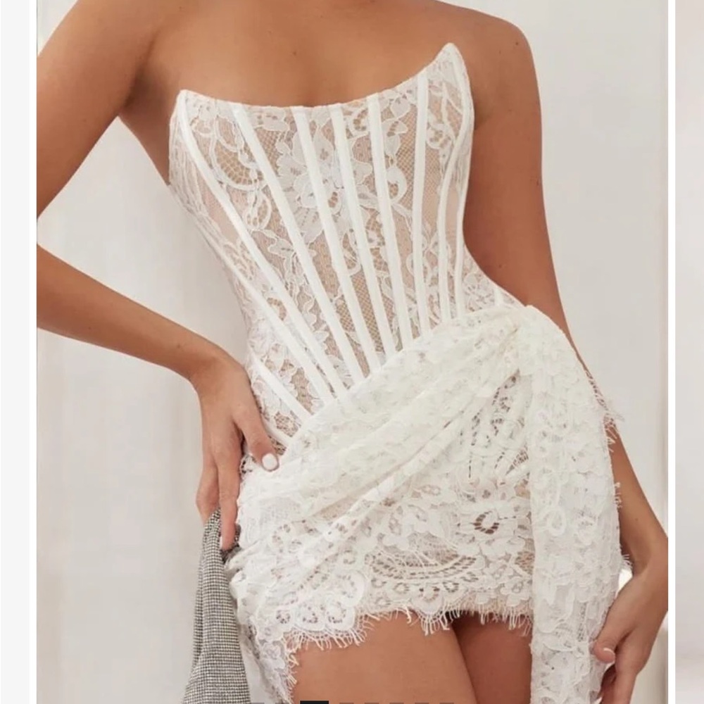 Heiress Beverly Hills White Lace Corset Draped Mini Dress